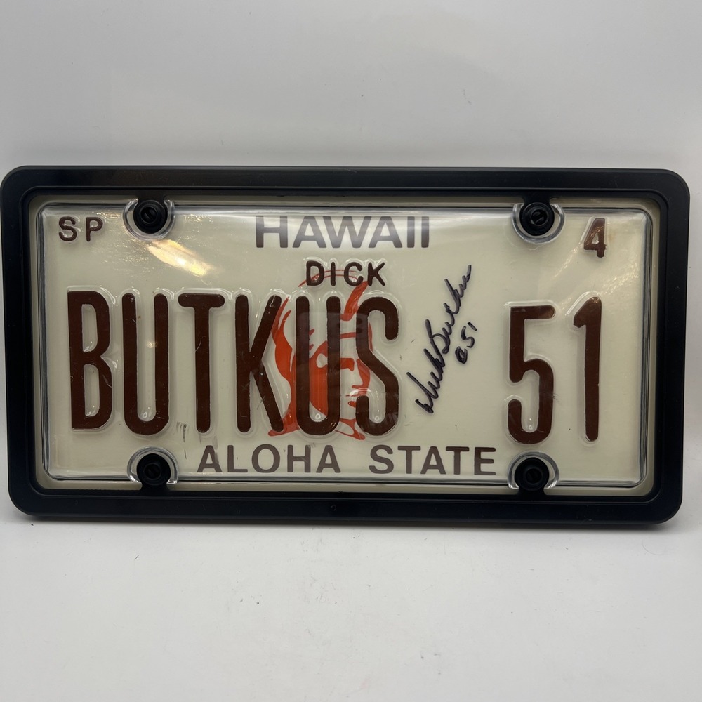 Dick Butkus Signed Hawaii Vintage License Plate Autographed Chicago Bears HOF 51